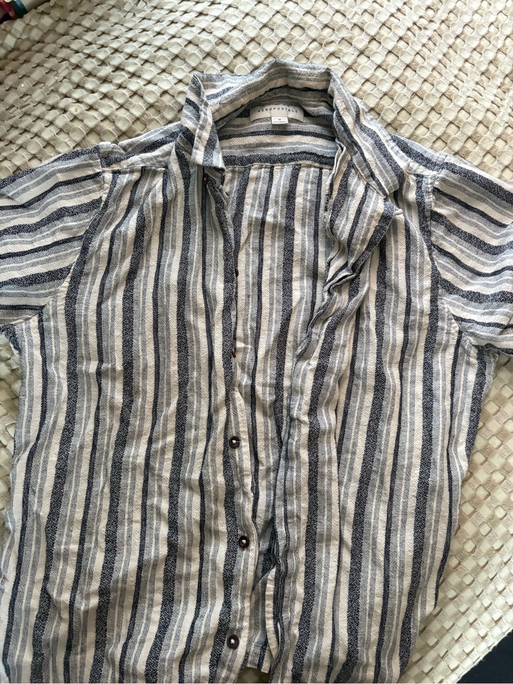 Aeropostale Blue and White Vertical Stripe Casual Button-Down Shirt